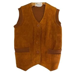 Vintage 70's V Apparel Ltd. Genuine Leather Suede Vest‎ Women's Size L Brown